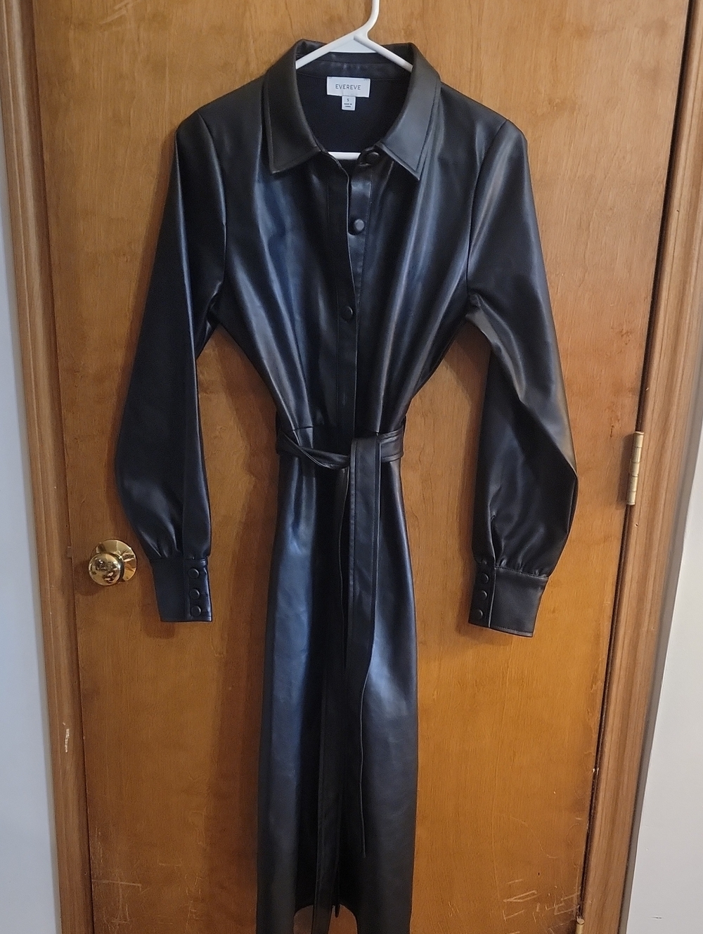 Evereve Black Faux Leather Long Sleeve Belted Dress